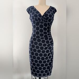 Ralph Lauren - Navy Polka Dot Midi Dress - Size 2